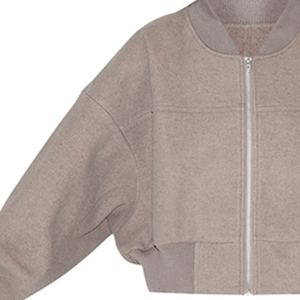 Chaqueta Bomber Corta Unisex con Mangas Fruncidas en Tono Taupe Teñido, Estilo Urbano, con Cierre, de Lana Sintética, Casual, Impermeable y Resistente al Viento - Product Image 2