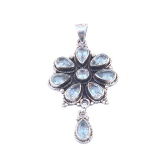 Colgante de Flor de Topacio Azul en Plata de Ley 925, Joyería Vintage Hecha a Mano, Chapado en Oro Rosa y Oro Amarillo, Regalo - Product Image 1