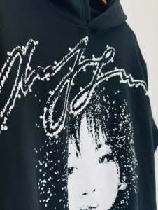 Sweat-shirt à capuche oversize ZEYN INDUSTRY, imprimé pailleté, motif visage en strass, unisexe, streetwear, automne, noir, coton, français - Product Image 5