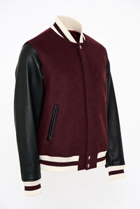 Premium Custom Logo Embroidered Letterman <b>Varsity</b> <b>Jacket</b> Green Body Brown Genuine Leather Sleeves Striped Rib Knit Unisex <b>Bomber</b> - Product Image 6