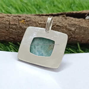 Colgante de Larimar de Plata de Ley 925 hecho a mano, diseño de amantes de forma Natural, regalo perfecto para mamá, joyería de Larimar - Product Image 2