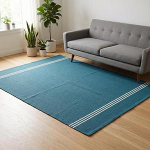 Artisan Handwoven Flatweave Wool Teal Blue Solid Color Minimal Border Anti-Slip Medium Pile Kilim <b>Runner</b> Area <b>Rug</b> Modern Home - Product Image 1