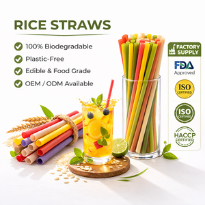 หลอดข้าวสารขายดีที่สุด เป็นมิตรกับสิ่งแวดล้อม ย่อยสลายได้ หลอดข้าวสารกินได้ หลอดดูดน้ำแบบใช้แล้วทิ้ง ทำจากข้าวสารดิบ - Product Image 1