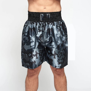 Shorts de boxe en satin gris camouflage de haute qualité avec ceinture noire - Shorts professionnels de Muay Thai et de Kickboxing - Équipement d'entraînement MMA - Product Image 1