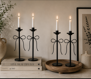 Elegant Metal Candle <b>Holder</b> Set with <b>Bow</b> Design Decorative Taper Candle Stand Table Centerpiece Home Wedding Event Decor - Product Image 5