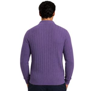 Pull polo côtelé en maille lavande à manches longues, col boutonné, décontracté, doux et chaud pour homme, personnalisable avec logo, qualité supérieure - Product Image 2