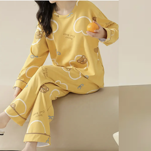 Conjunto de Pijama de Verano para Mujer, 2 Piezas, Mezcla de Poliéster/Algodón, Estampado, Transpirable, de Secado Rápido, Antibacterial, Cuello Alto - Product Image 3