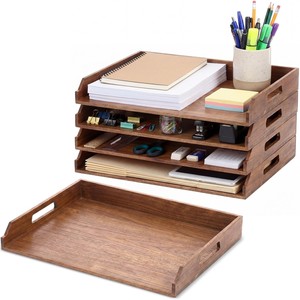 Organizador de Archivos Rectangular de Madera de Acacia Aqdus Saleem, Estilo Moderno de Mediados de Siglo, Almacenamiento de Escritorio Hecho a Mano, Venta al Por Mayor - Product Image 2