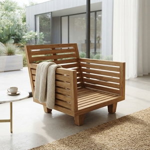 Estructura de sofá individual Sunrise de madera premium, minimalista, de madera maciza de teca, para sala de estar, sillón individual, unidad de estructura con almohadillas. - Product Image 3