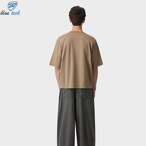 High Quality Men's <b>Drop</b> Shoulder Heavyweight T-shirt Custom Screen Print logo Ribbed Neck Tshirt <b>Box</b> Fit Oversized Cotton Blank - Product Image 5