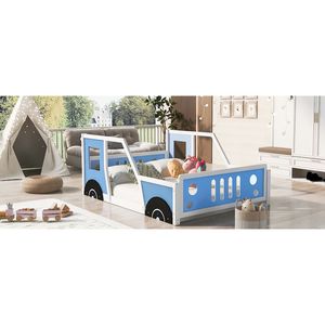 Letto a piattaforma a forma di auto d'epoca blu, full size, con ruote, per camerette dei bambini - Product Image 5