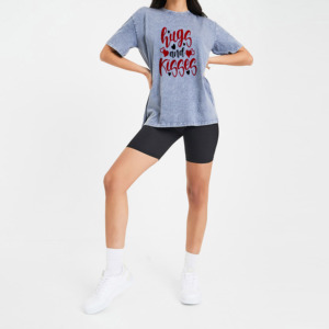 Camiseta de Manga Corta con Cuello Redondo y Estampado de Besos para Mujer, Corte Regular, Informal, de Algodón Jersey, Ecológica, Anti-UV, para Primavera/Verano - Product Image 1