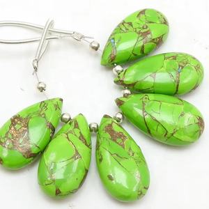 Vert Cuivre Turquoise Larme Lisse Polie Pour La Fabrication De Bijoux Paire Assorti 20X10MM Grossiste Fournitures - Product Image 1