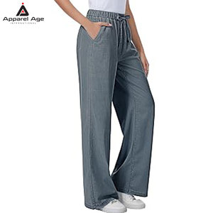 Wide Leg <b>Jeans</b> Woman Mid Waisted Trendy <b>Pull</b> <b>On</b> Drawstring Stretchy <b>Jeans</b> Pants With Pockets For <b>Women</b> - Product Image 6