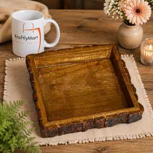 Ensemble de plateaux de service en bois rustique, design carré réutilisable, finition bois naturel, vaisselle de cuisine par Curio Craft - Product Image 3
