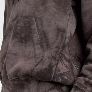 <b>Mens</b> Vintage Tie Dye Oversized Hoodie Charcoal Grey Heavyweight Cotton Fleece Drop Shoulder Streetwear <b>Pullover</b> - Product Image 4