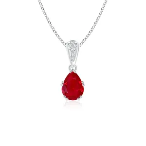 Colgante de Oro de 18K con Rubí Natural Corte Pera de 7*5MM y 0.6 Ctw, Estilo Vintage, Certificado por IGI, con Incrustaciones de Diamantes de 0.11Ctw - Product Image 1