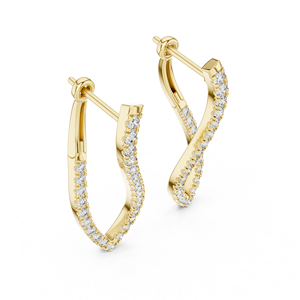 18K <b>Solid</b> Gold Twist <b>Hoop</b> <b>Earrings</b> Lab Grown Diamond Pave Wavy Open Loop 4.30 CTW Rhodium Plated Women's Luxury Bridal Wedding - Product Image 4