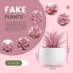 Set of 6 Small Artificial Pink Succulents with Pots for Girls' Room Decor Office Desk Accessories Women's Space-Fake Plants - Product Image 5