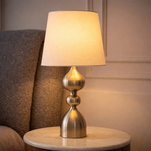 Lampe de table en laiton avec abat-jour en tissu blanc, design moderne, écologique, fabriquée à la main, ampoule halogène AC E27/E14, éclairage décoratif pour la maison - Product Image 2