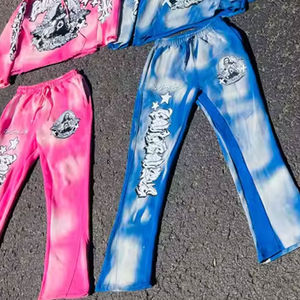 ชุดวอร์มกางเกงเอวสองชั้นและสติกเกอร์ปักลายมีฮู้ดชุดวอร์มพิมพ์ลายวินเทจสีสเปรย์ฟอกสี - Product Image 5