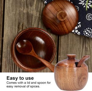 Modern Acacia Wood Handcrafted Eco-Friendly Stackable Moisture-Proof <b>Spice</b> <b>Jar</b> Sugar Bowl Buckle Lid Spoon Salt Cellar Container - Product Image 4