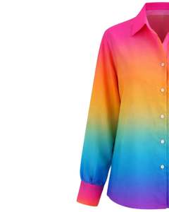 Camisa de Manga Larga para Mujer, Color Degradado de Rosa Intenso a Naranja, Amarillo y Azul, Estilo Casual para Oficina, Fabricante de Blusas Personalizadas OEM - Product Image 3