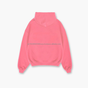 Sweat à capuche personnalisé en tricot de qualité supérieure pour homme, sans cordon, pull-over uni, coton lourd de luxe, sweat à capuche rose - Product Image 4