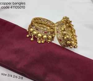 Women's Traditional Gold-Toned Engraved Copper <b>Bangles</b> <b>Set</b> for Wedding Party Gift Occasions - Product Image 1