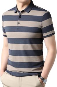 เสื้อโปโลชายแขนสั้นลายทางพรีเมียมเนื้อนุ่ม คุณภาพสูง ผ้าฝ้าย 100% สวมใส่สบาย เหมาะสำหรับออกกำลังกาย - Product Image 2