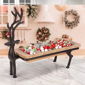 Plateau de service rustique en bois en forme de cerf, plateau décoratif pour collations en forme de renne, centre de table de Noël - Product Image 3