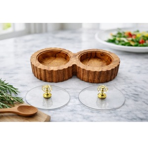 Best Quality Handcrafted Spice <b>Box</b> <b>Masala</b> Dabba Acrylic Lid with 2 Round Compartments & Spoon Acacia Wood Spice <b>Box</b> Set - Product Image 6