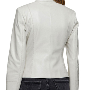 Veste en cuir pour femme, nouvelle collection, couleur unie, col carré, fermeture éclair, style simple, longueur courte, pour l'hiver, prix avantageux - Product Image 6