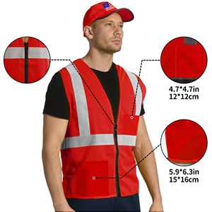 Safety Vests with Pockets for Men Women High Visibility Reflective Vest Mesh Fabric <b>Construction</b> Safety Apparel Neon <b>Work</b> Vest - Product Image 2