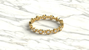 Vintage 18K Gold Bezel Set Bubble Diamond <b>Ring</b> For Women Alternating Round Cut Full Eternity Band Textured <b>Stacking</b> <b>Ring</b> - Product Image 3