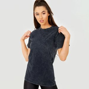 Elegant <b>Black</b> Acid-Wash Canvas T-<b>Shirt</b> <b>Women</b> Luxe Casual Chic Slim Fit Compressed Breathable 100% Cotton Wholesale Vintage - Product Image 4