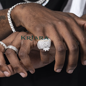 Bague pour homme en or blanc avec diamant de laboratoire, motif sac d'argent, couronne et signe dollar, style hip-hop, pour usage quotidien - Product Image 5
