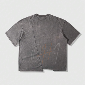 Camiseta Asimétrica Extra Grande para Hombre, Estilo Vintage Lavado, Color Gris, Estilo Urbano, Algodón, Hip Hop, Casual, Ecológica - Product Image 2