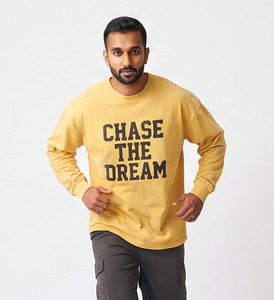 T-shirt à manches longues pour homme, col rond, coupe ample, en coton épais, épaules tombantes, style streetwear, imprimé - Product Image 5