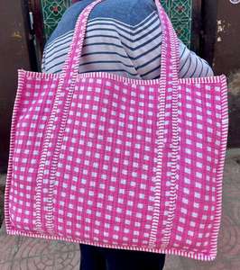 Bolso de Mano de Viaje Acolchado de Tela de Algodón para Mujer, Bolso de Compras de Verano - Product Image 5