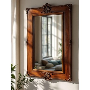 <b>Walnut</b> Wood Carved Victorian <b>Mirror</b> Wholesale | Handcrafted Moradabad - Product Image 1
