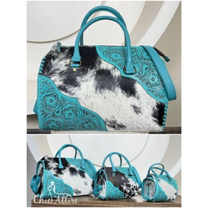 Bolsas de Viaje de Fin de Semana de Cuero Genuino 100% con Diseño Floral Tallado a Mano, Personalizadas y de Venta Caliente, Bolsas Elegantes con Patrón Estilizado - Product Image 1