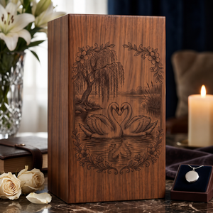 Wooden Urn <b>Memorial</b> <b>Keepsake</b> <b>Box</b> Swan Floral Engraved Cremation Ash Holder Remembrance Gift - Product Image 5