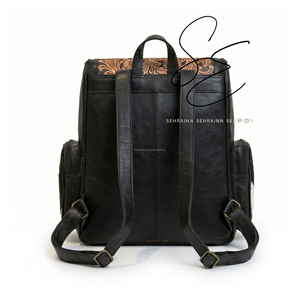 Vintage <b>Large</b> Travel Diaper Bag Tooled <b>Leather</b> Pony Hair On Hide Jumbo <b>Backpack</b> Rustic Western Cowhide <b>Backpack</b> For Mother's - Product Image 5