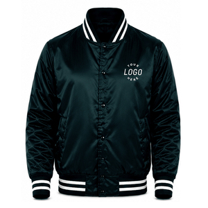 Top Selling Satin Black Varsity <b>Jacket</b> Solid Color Satin Fabric Button Closure Front Logo Customizable Satin <b>Jacket</b> For <b>Men's</b> - Product Image 1