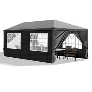 Carpa Plegable Negra de 20 pies con 6 Paredes Laterales Extraíbles, 2 Puertas y 4 Ventanas, Tela de PE Resistente, Gazebo para Exteriores - Product Image 2