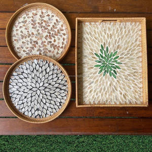 Bandeja de mimbre redonda decorativa para cena de fiesta, bandeja con incrustaciones de perlas islámicas para servir, mesa de café, bandeja de mimbre con mango - Product Image 5