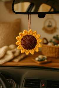 Porte-clés tournesol au crochet, fait main en coton, design personnalisé, respectueux de l'environnement, breloque de voiture et accessoire de sac - Product Image 2