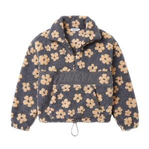 Premium Sherpa Fleece Quarter Zip Women's Pullover Hoodies High Collar Fluffy Teddy Bear Patterned Custom Logo Warm <b>Jackets</b> OEM - Product Image 2