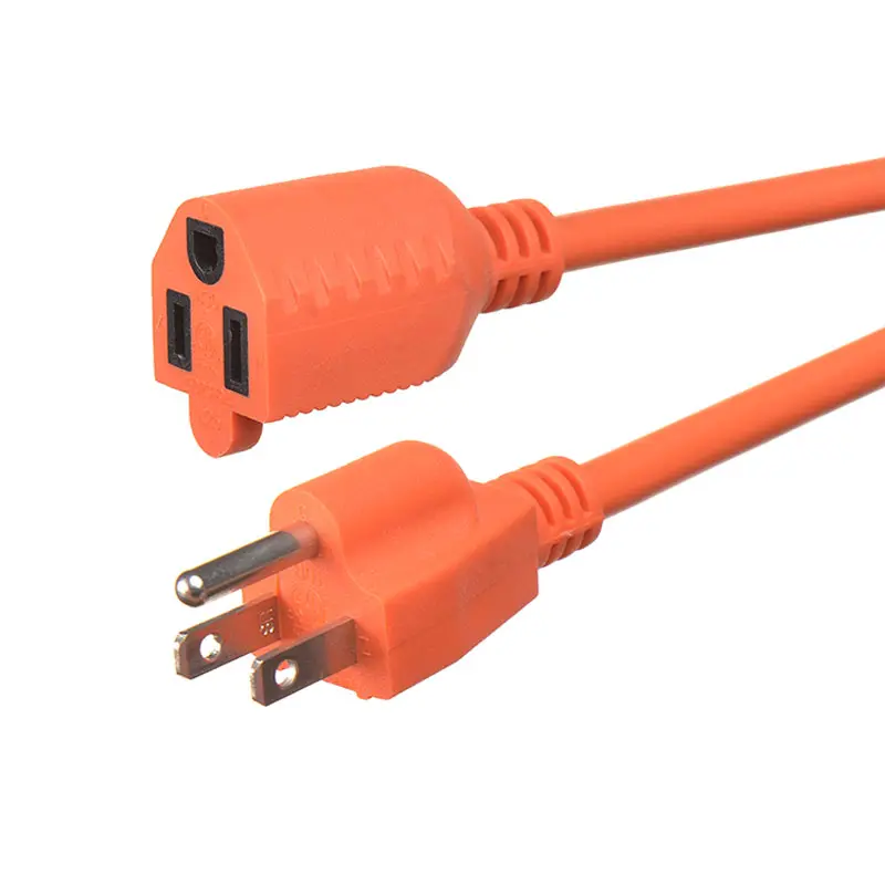North American ETL orange nema 5-15p 5-15r extension power cord male female 3 prong 16 awg extension cords for laptop usage